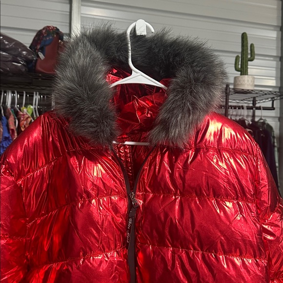 NWOT White Mark Plus Size Metallic Puffer Coat Red 3X - Picture 5 of 8
